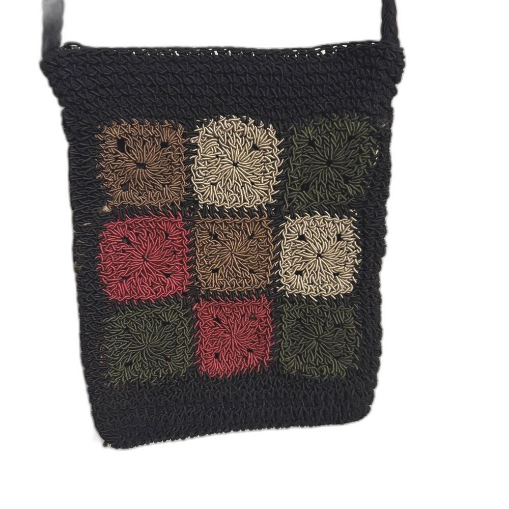 ❤️ Vintage Chateau Black Woven Small Crossbody Handmade Purse Made In China 54